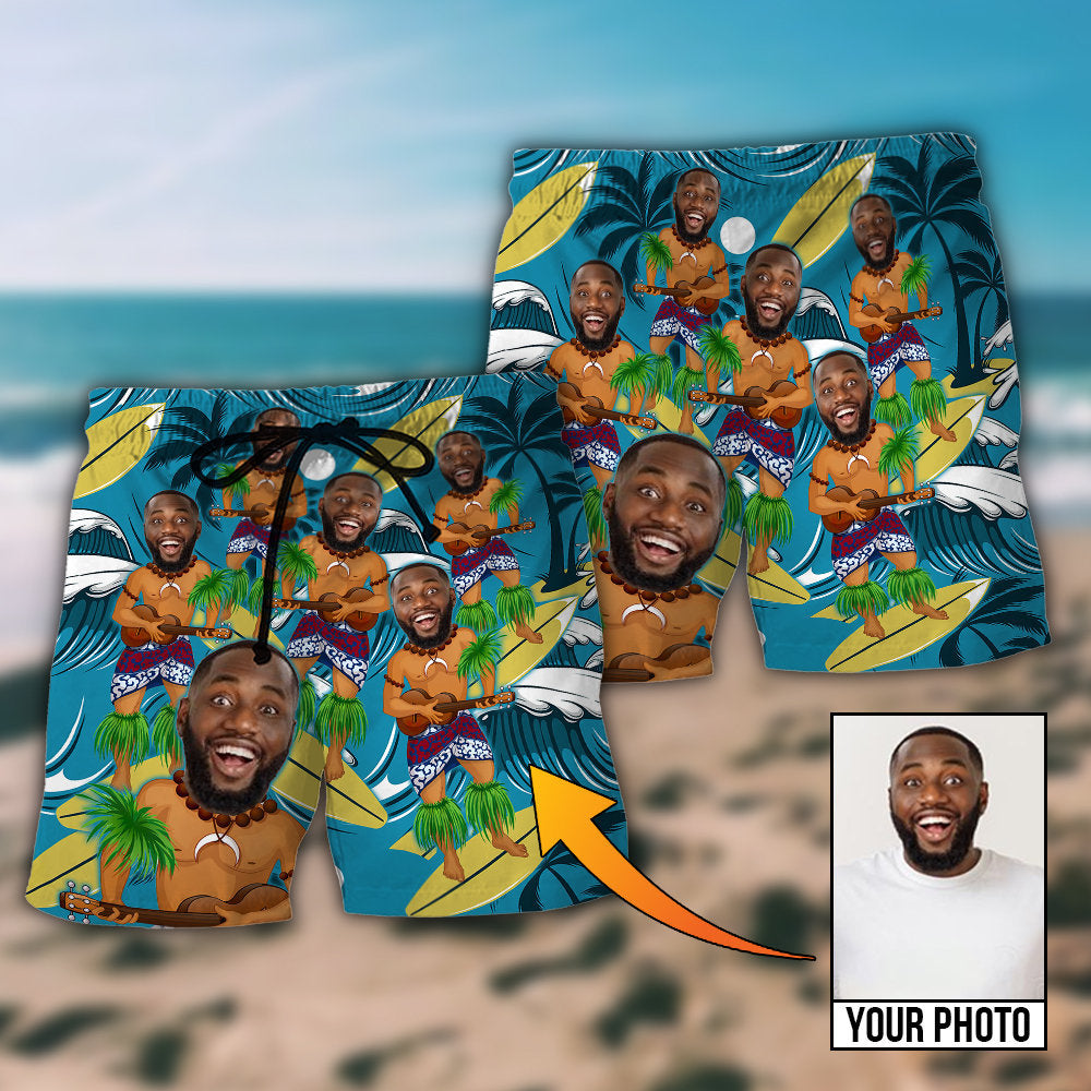 Face Aloha Surf Trip Personalized Photo Beach Shorts Design View For Comfortable Resort And Beach Styling