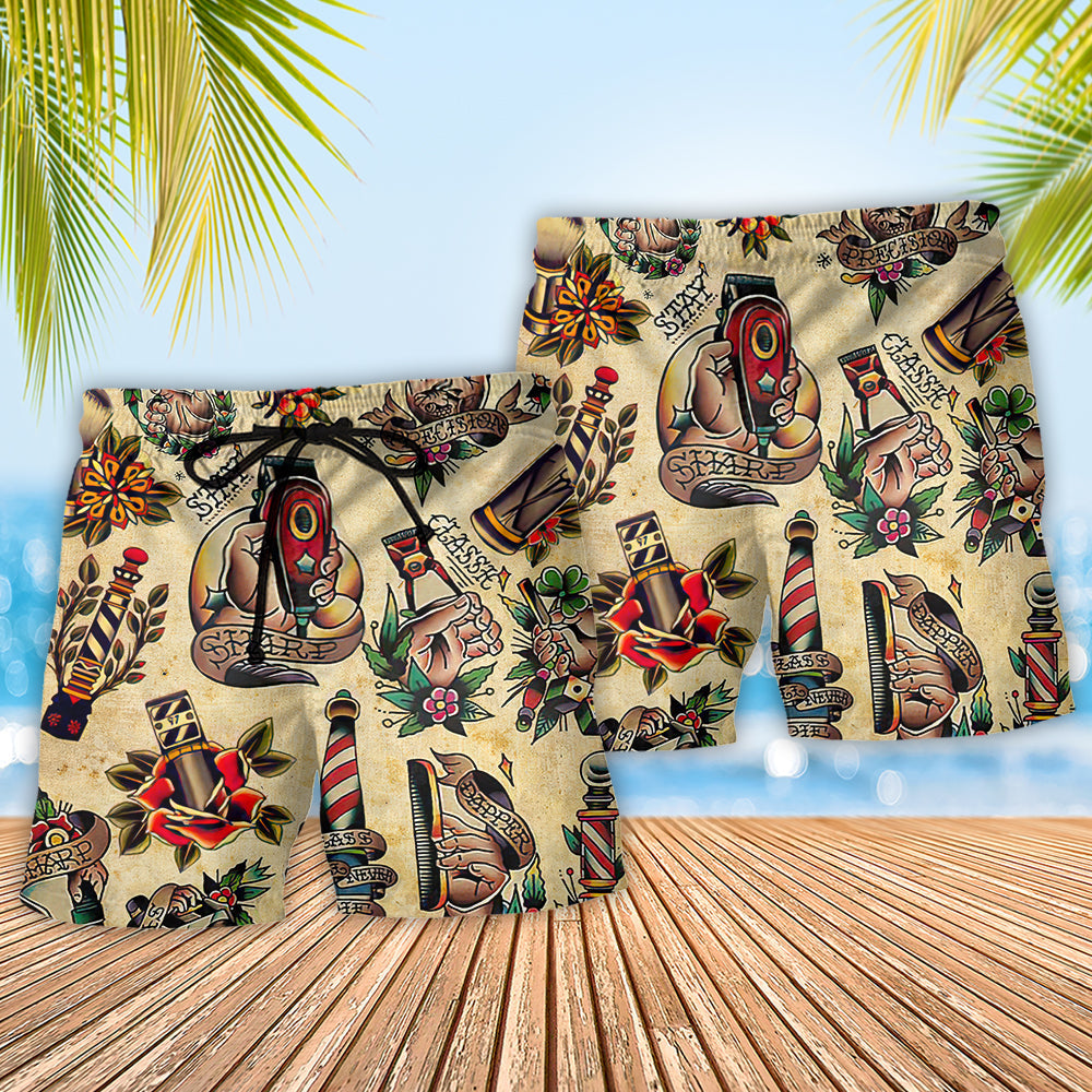 Barber Sharp Vintage Beach Shorts Pattern Detail For Casual Summer Plans And Everyday Comfort