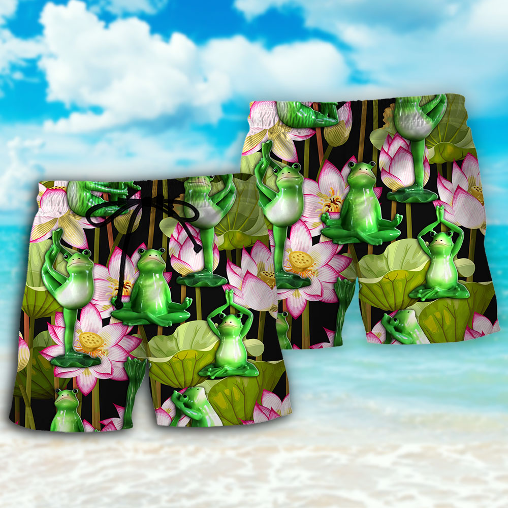 Yoga Frog Lotus Tropical Zen Beach Shorts Artwork Detail For Comfortable Everyday Summer Wear