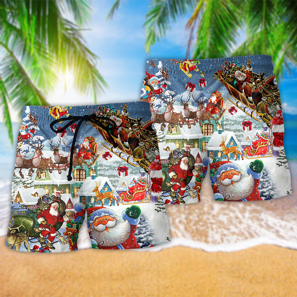 Christmas Hi From Santa Sleigh Beach Shorts Pattern View For Relaxed Vacation Styling