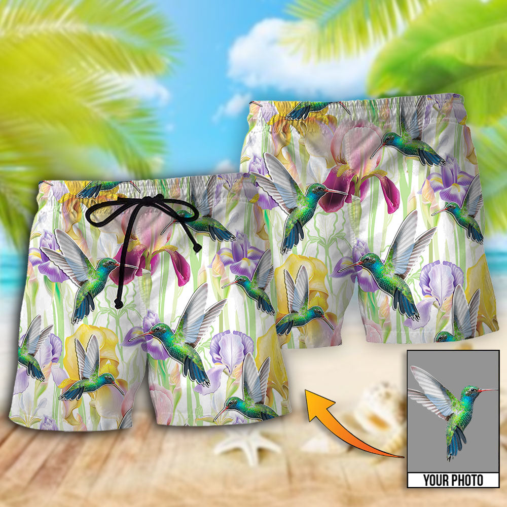 Hummingbird Flower Art Personalized Photo Beach Shorts Artwork Detail For Tropical Travel And Everyday Wear