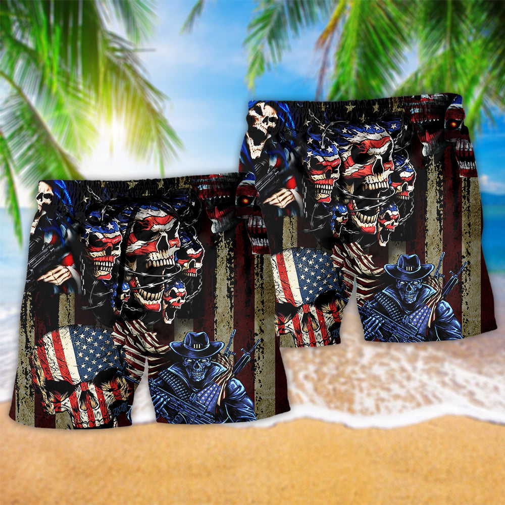 America Skull Pride Beach Shorts Design Detail For Resort And Beach Day Style