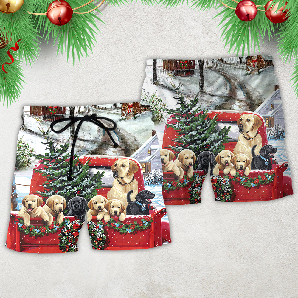 Christmas Dog Truck Homecoming Beach Shorts Artwork View For Seaside Trips And Casual Style