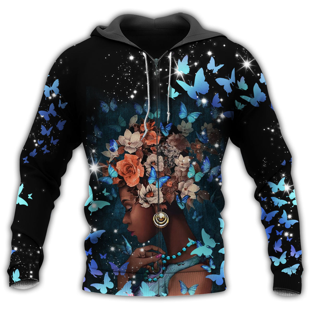 Black Girl Butterfly Flowers Hoodie For Casual Outfits Outdoor Trips And Comfortable Layering