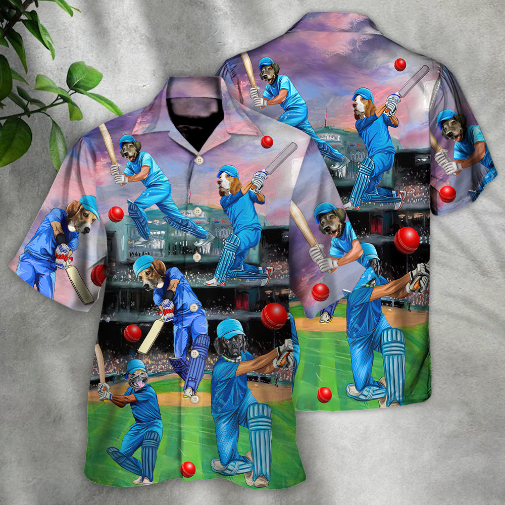 Funny Dog Cricket Hawaiian Shirt Resort Outfit View For Casual Outings