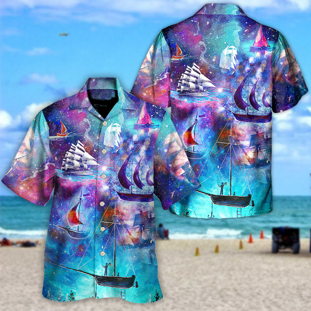 Boat Sailing Ocean Universe Hawaiian Shirt For Beach Parties And Weekend Getaways