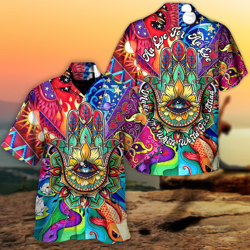 Yoga Hamsa Eye Blind Hawaiian Shirt Front Pattern View For Summer Travel