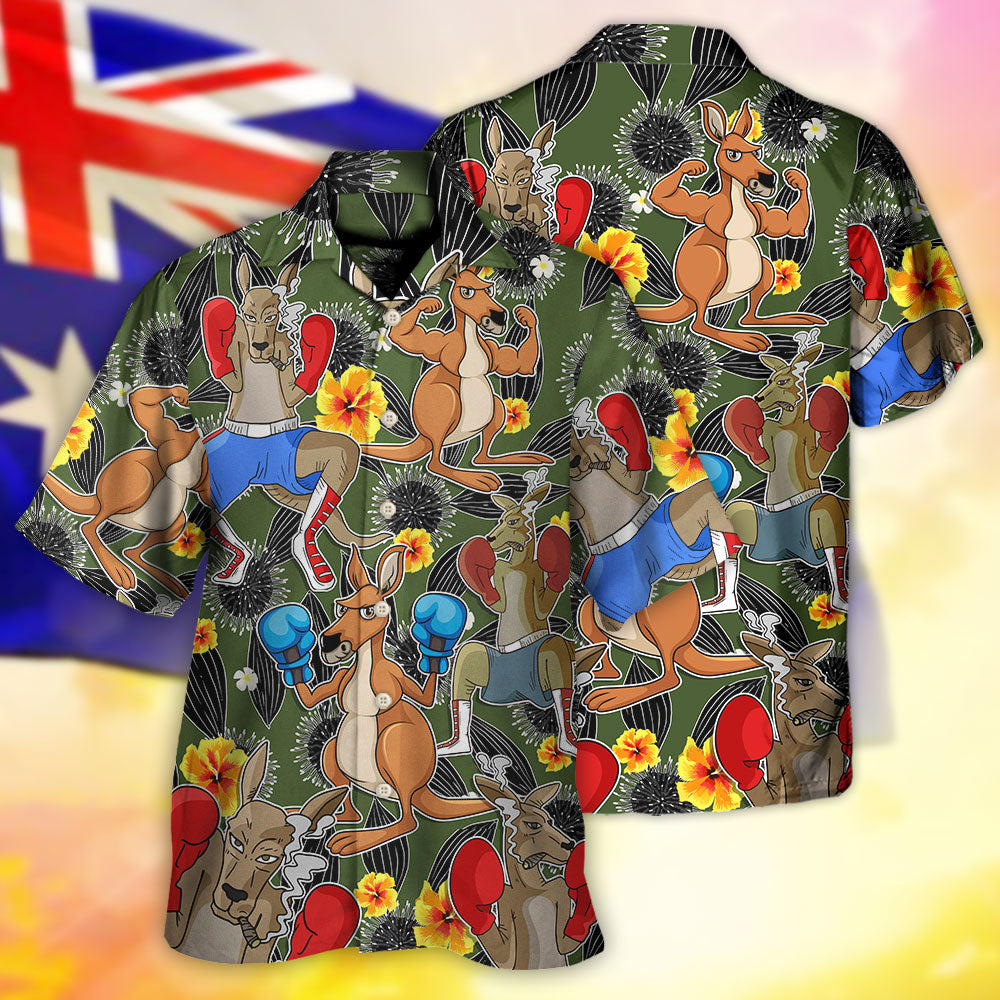 Tropical Funny Kangaroo Boxing Hawaiian Shirt Summer Design Detail For Outdoor Gatherings
