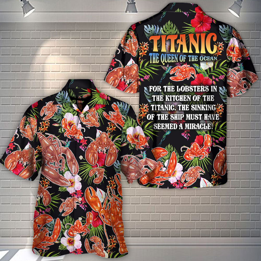 Tropical Lobster Queen Ocean Hawaiian Shirt Detailed Pattern View For Weekend Trips