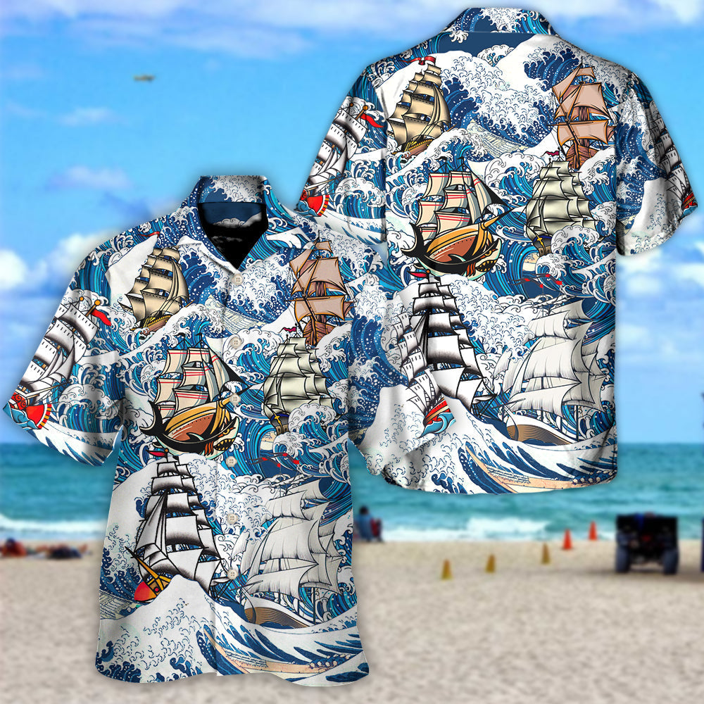 Sailing Vessel Alive Beyond Mechanical Power Hawaiian Shirt Pattern Detail For Summer Holidays And Outdoor Fun