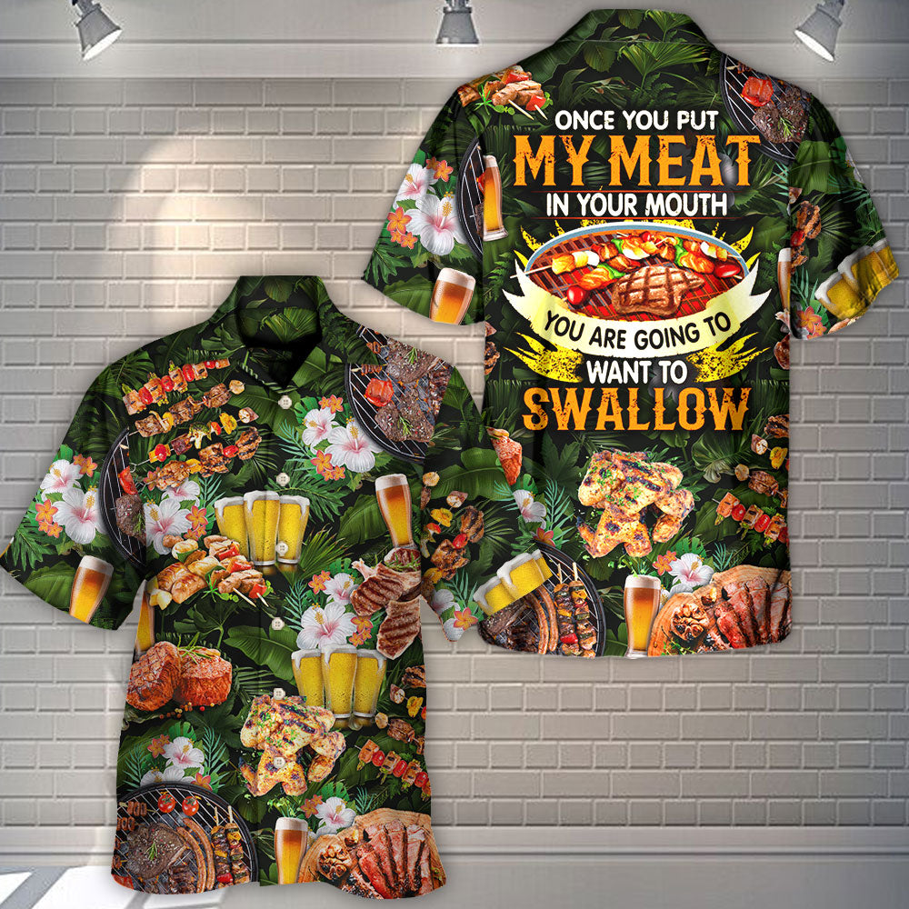 Funny Barbecue Food BBQ Grill Hawaiian Shirt Print Closeup For Vacation Style