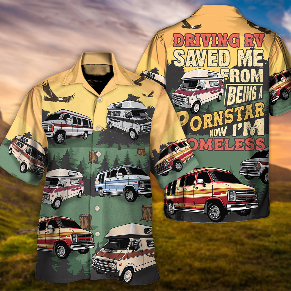 Driving RV Adult Film Star Homeless Camping Hawaiian Shirt For Resort Getaways And Comfortable Summer Activities
