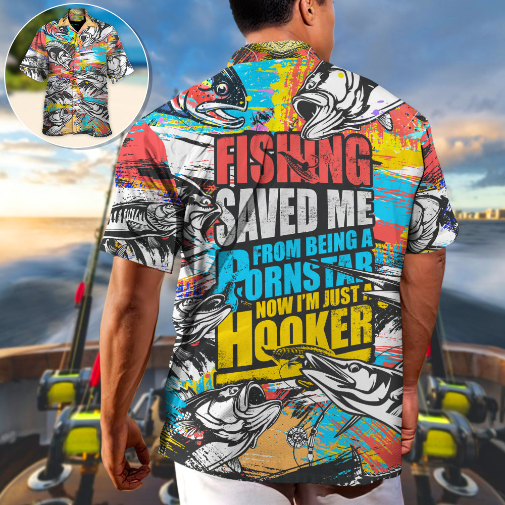 Funny Fishing Hooker Hawaiian Shirt Pattern Detail For Summer Holidays And Outdoor Fun