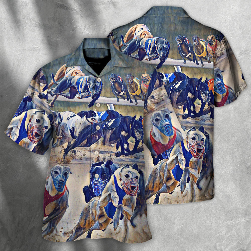 Dog Racing Greyhound Hawaiian Shirt Fabric Pattern Detail For Resort Wear