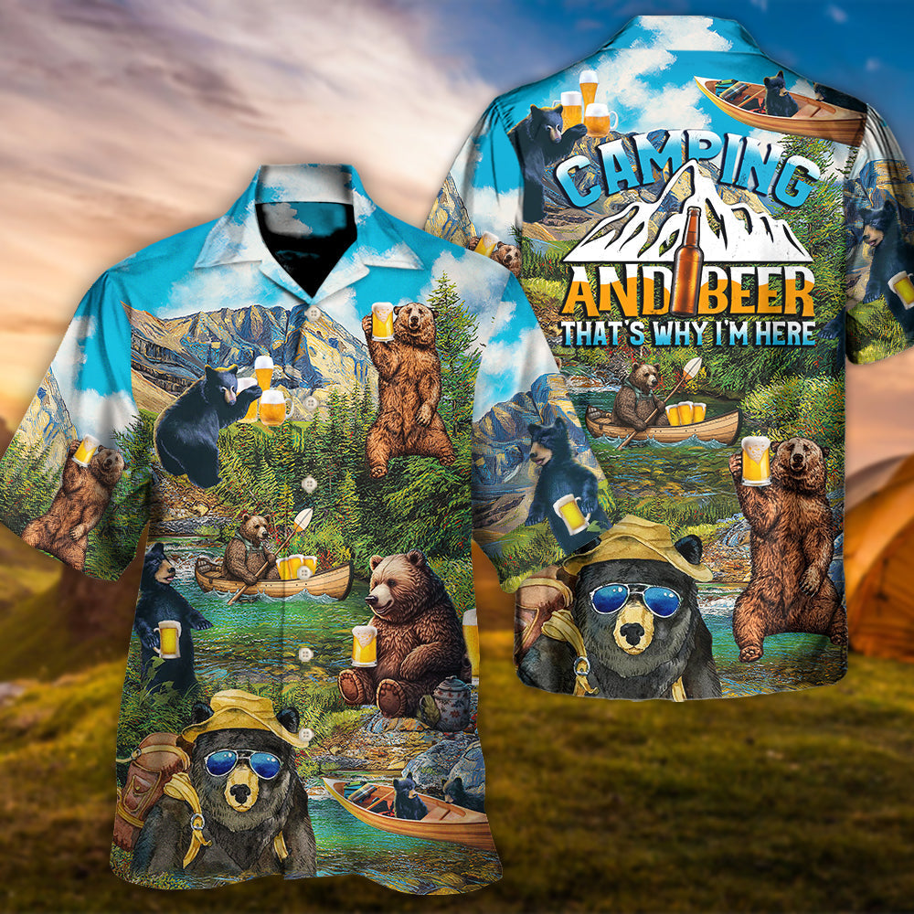 Funny Camping Bear Drinking Beer I'M Hawaiian Shirt Creative Print View For Tropical Vacations