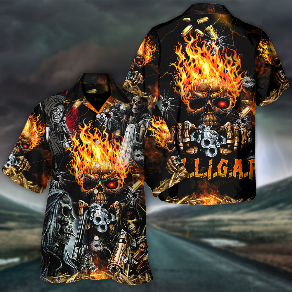 Skull Flame Hawaiian Shirt Relaxed Style View For Coastal Travel
