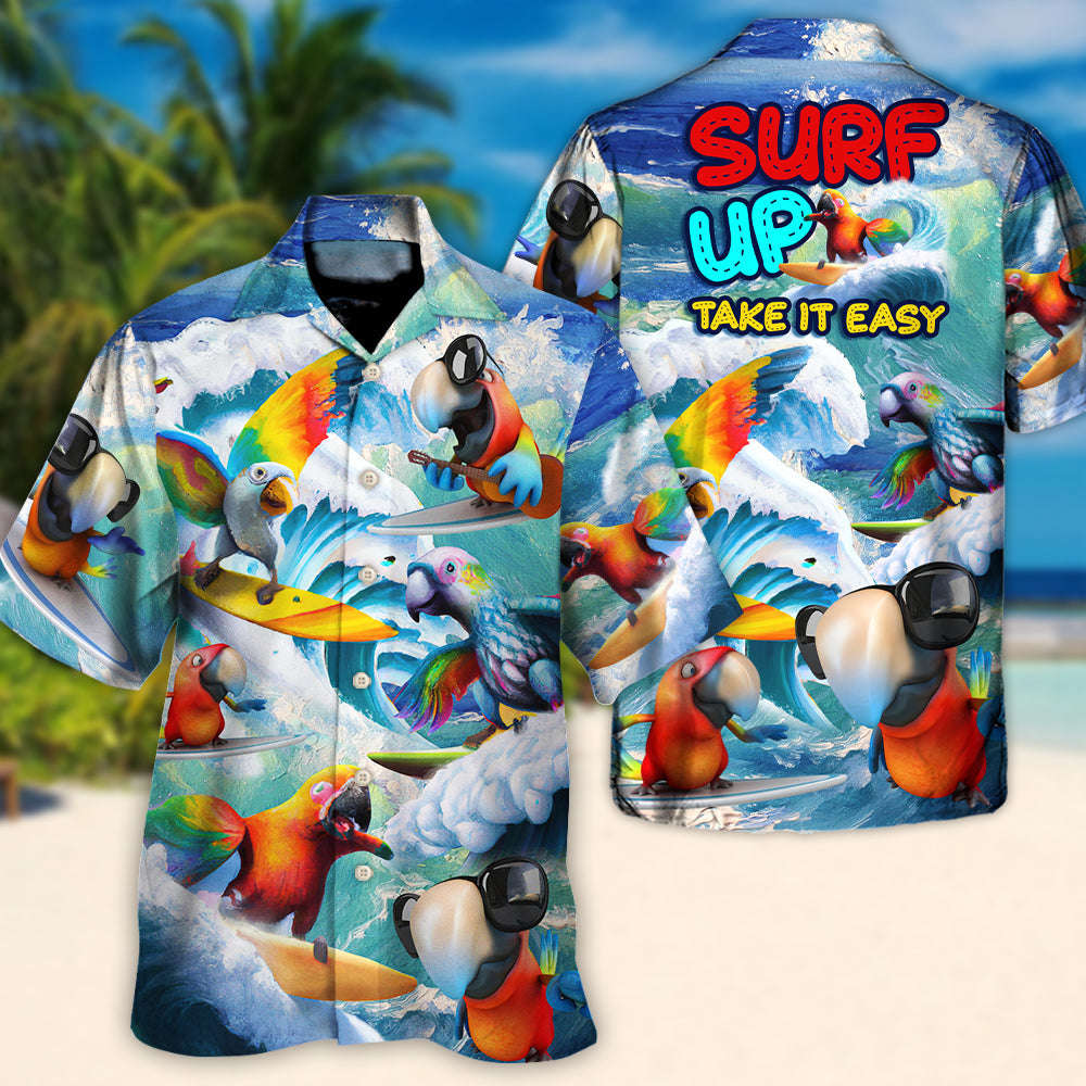 Funny Surfing Parrot Surf Hawaiian Shirt Design View For Resort Wear