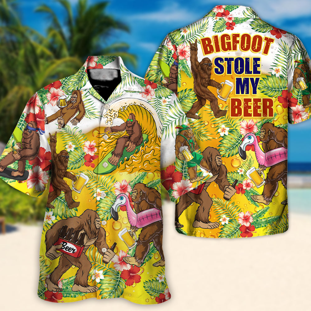Funny Tropical Beer Forest Creature Stole Hawaiian Shirt Pattern Detail For Summer Holidays And Outdoor Fun