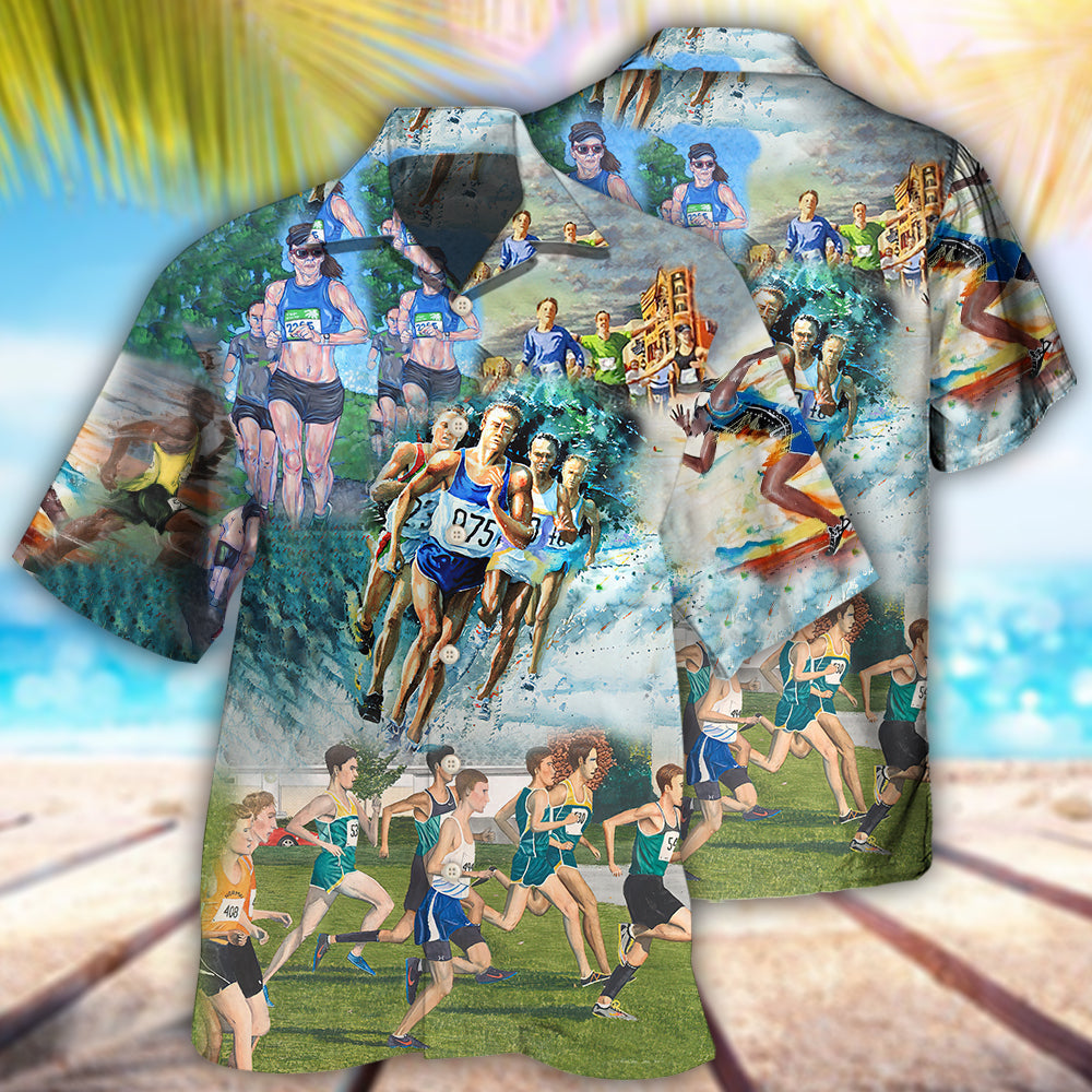 Marathon Running Hawaiian Shirt With Detailed Graphic For Resort Getaways Summer Adventures And Casual Gifting