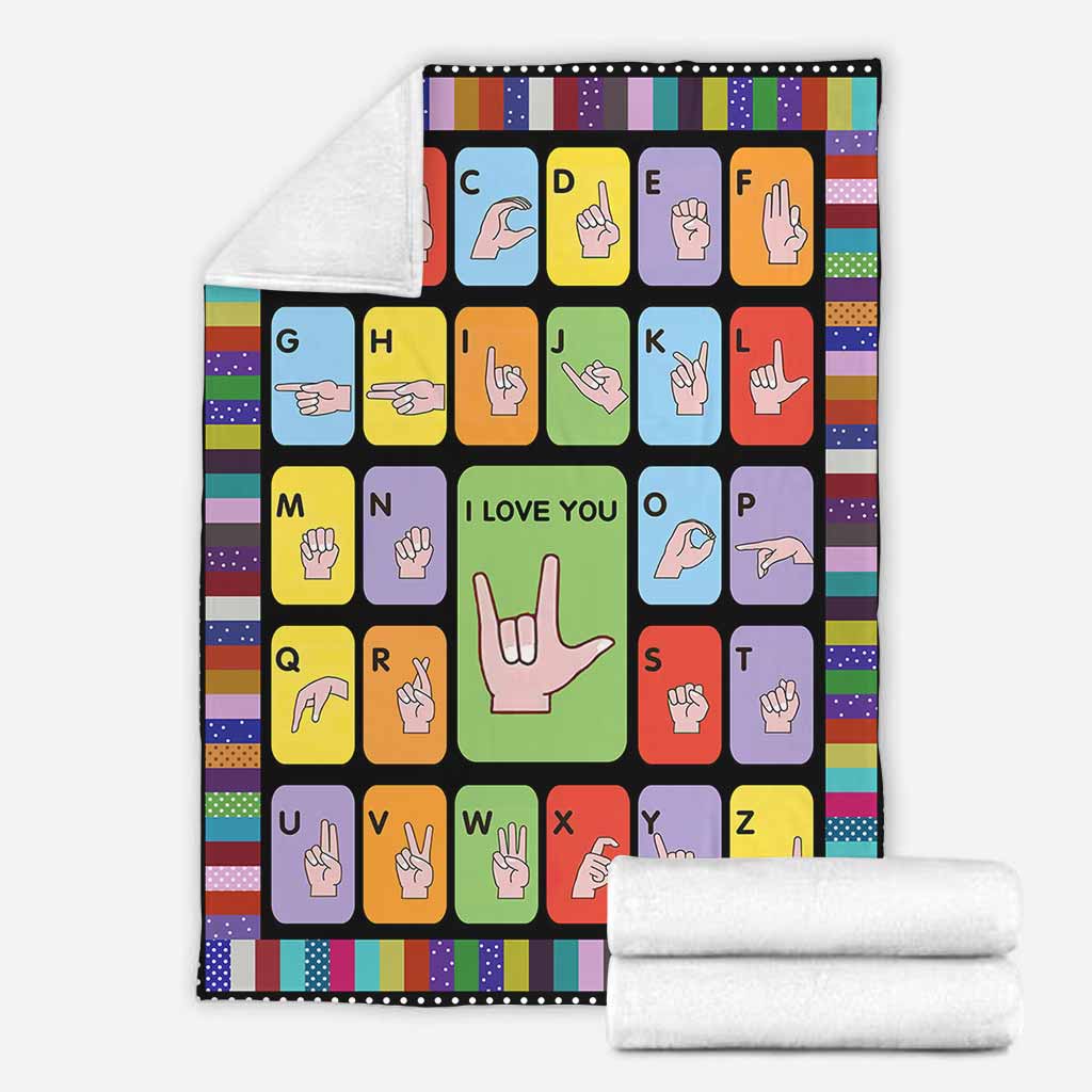 Asl Love American Sign Language Flannel Blanket For Cozy Bedroom Sofa Decor
