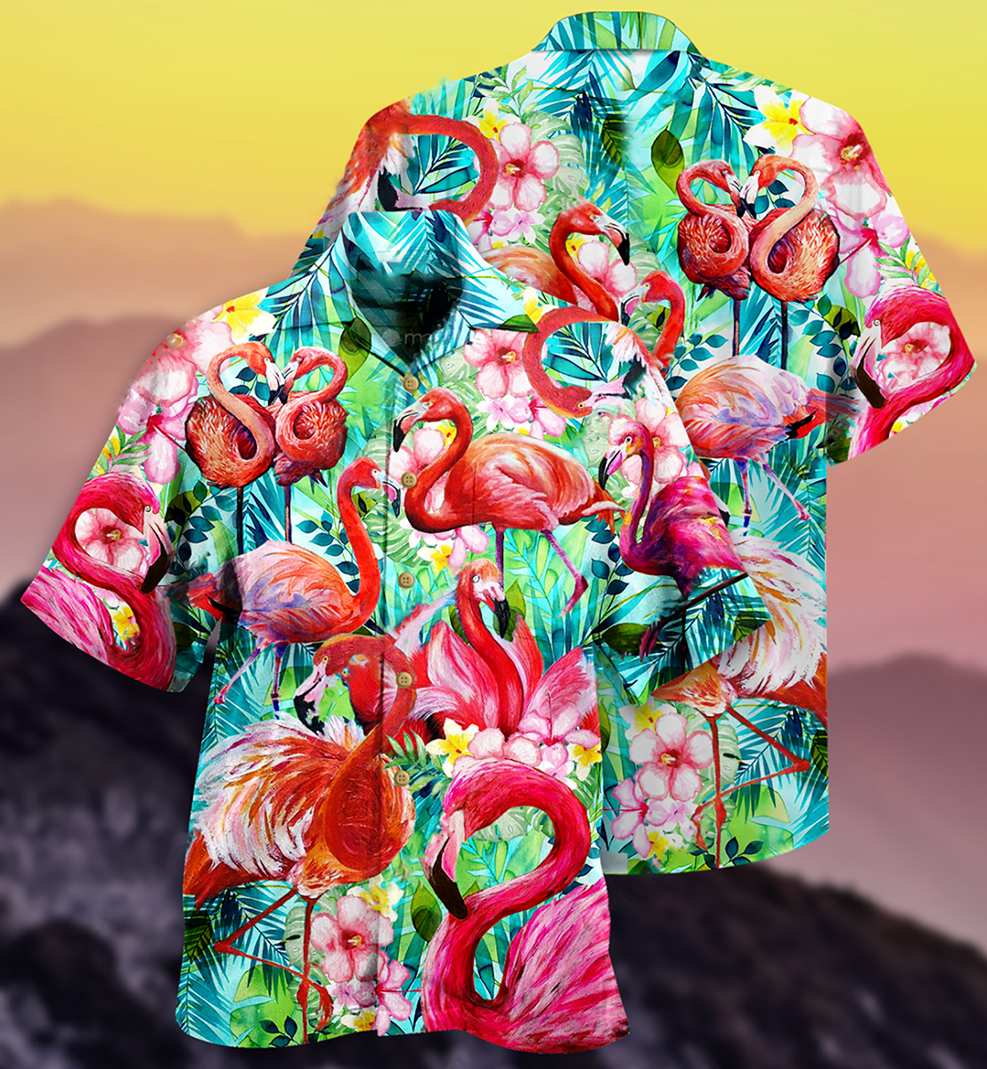 Pink Flamingo Hawaiian Shirt For Summer Events And Casual Outdoor Wear
