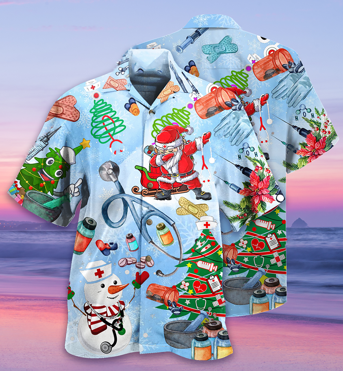 Christmas Nurse Hawaiian Shirt With Detailed Graphic For Coastal Trips Outdoor Events And Relaxed Summer Wear