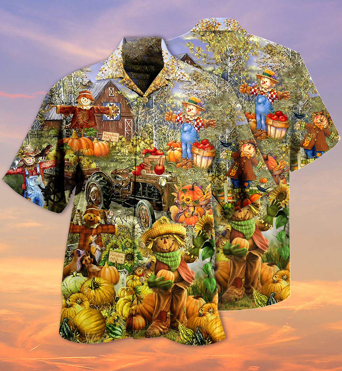 Halloween Pumpkin Smiling Beautiful Hawaiian Shirt Pattern Detail For Summer Holidays And Outdoor Fun