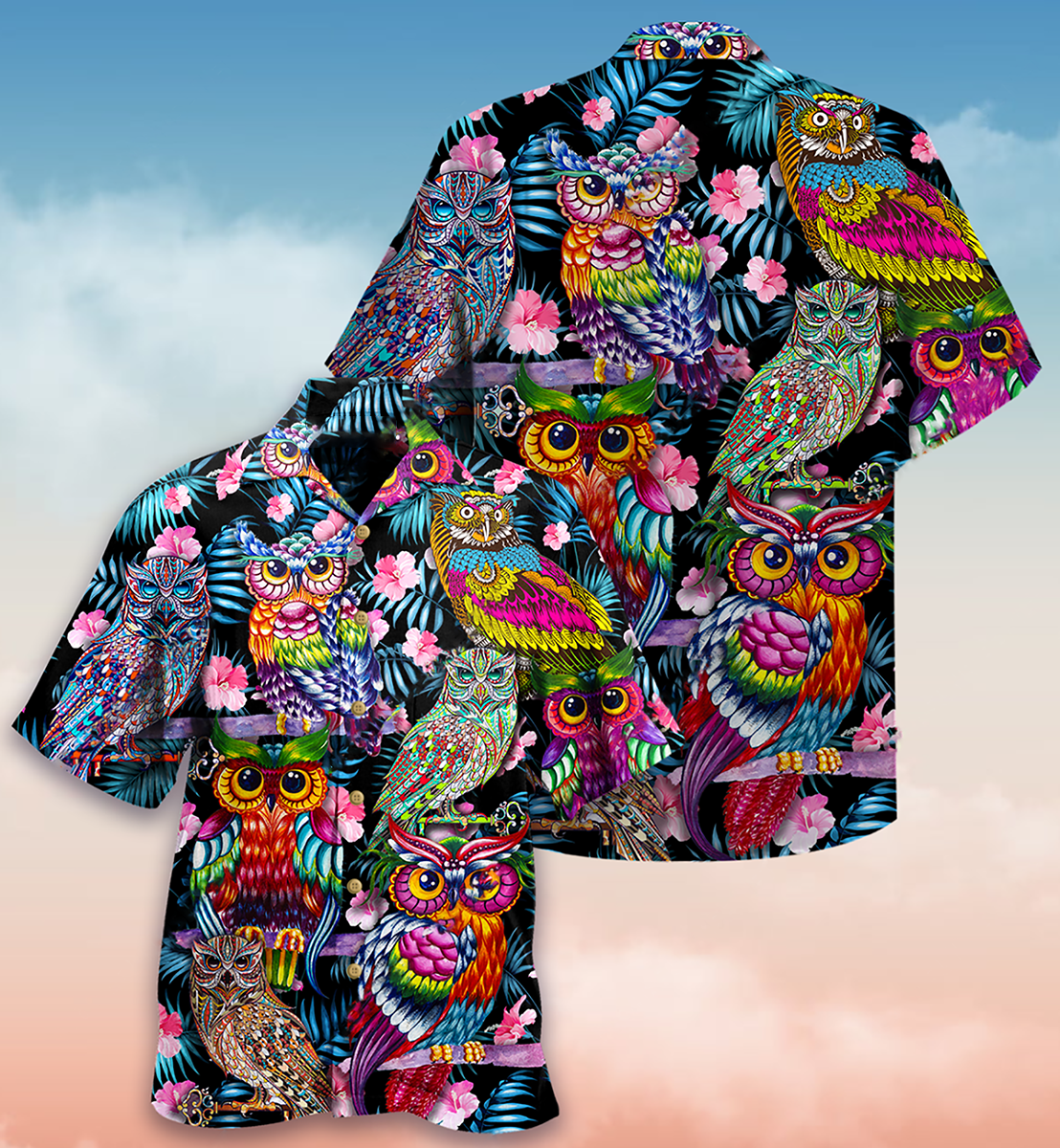 Floral Owl Nice Hawaiian Shirt Artwork Detail For Tropical Trips And Casual Outings