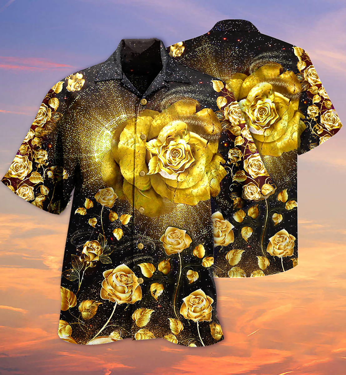 Rose Gold Floral Hawaiian Shirt With Detailed Graphic For Tropical Travel Beach Gatherings And Comfortable Wear