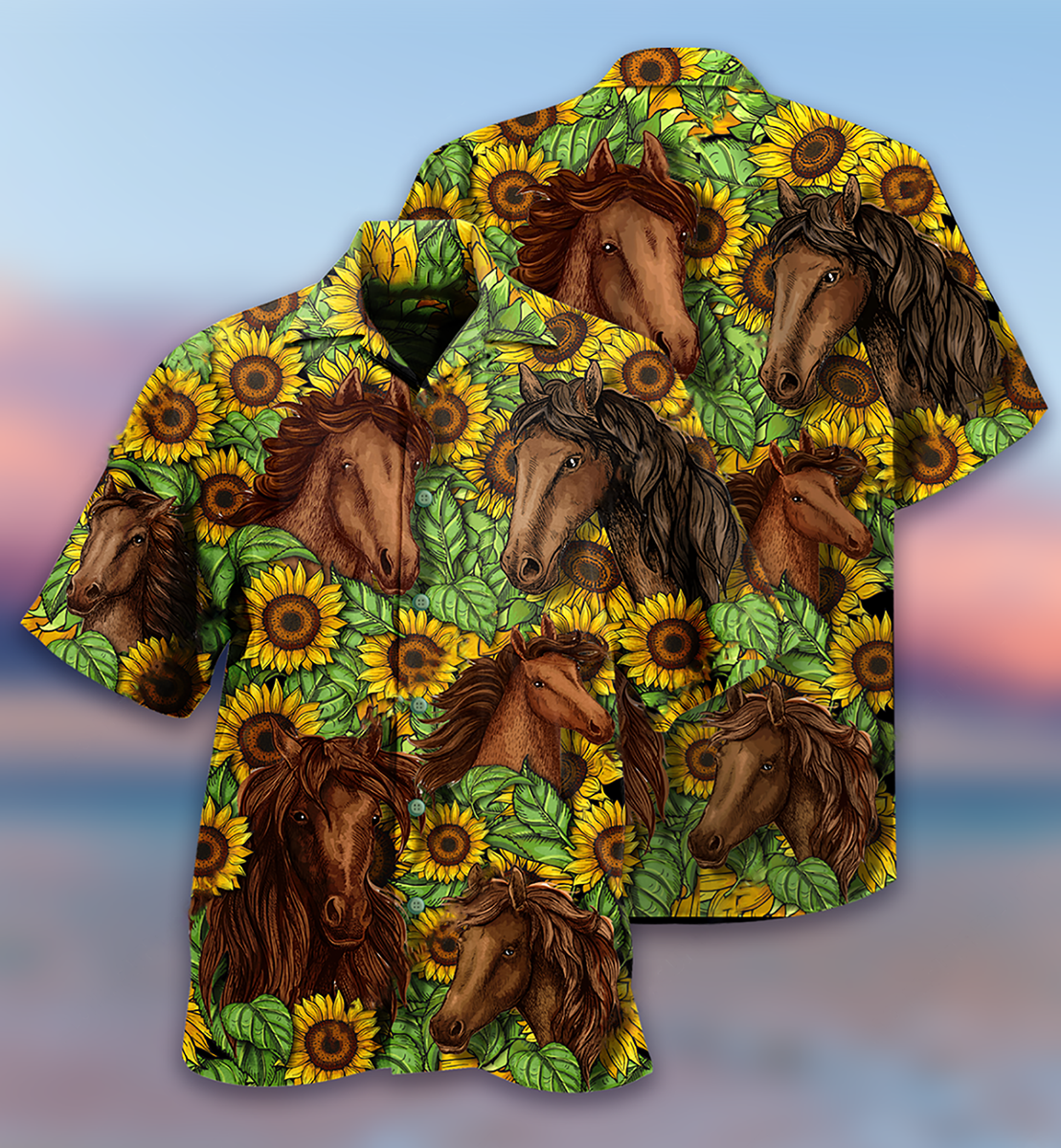 Horse Sunflower Amazing Hawaiian Shirt Design View For Casual Summer Styling