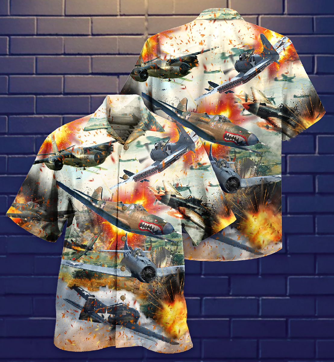 Combat Aircraft Fire War Hawaiian Shirt Artwork View For Coastal Escapes And Resort Style
