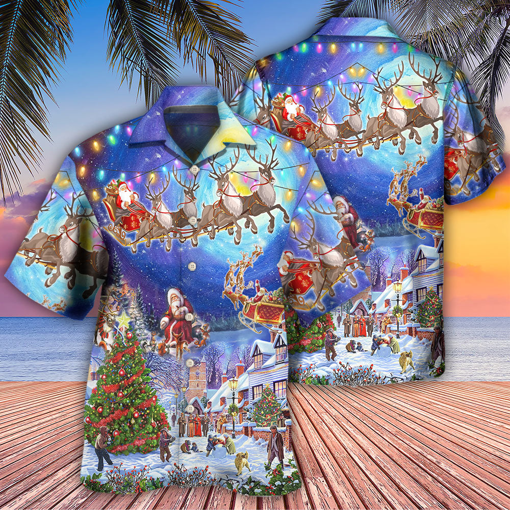 Christmas Santa Snowy Night Village Hawaiian Shirt Design Detail For Sunny Adventures And Casual Wear