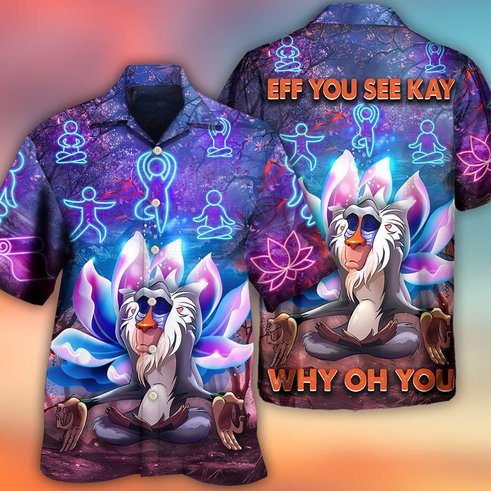 Floral Neon Monkey Mandrill Yoga Pose Lotus Hawaiian Shirt Design View For Resort Travel And Thoughtful Gifting
