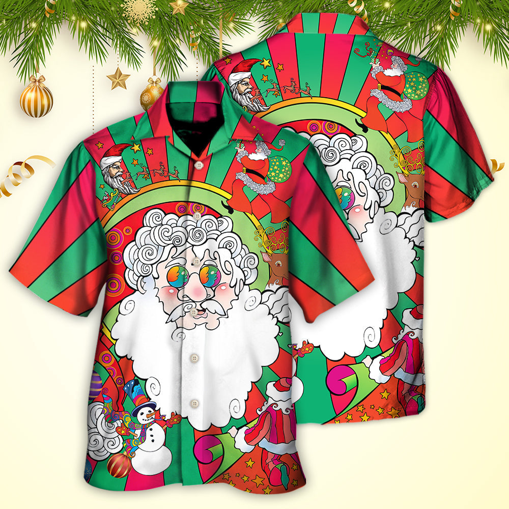 Fantasy Christmas Hippie Santa Hawaiian Shirt Print Closeup For Coastal Travel
