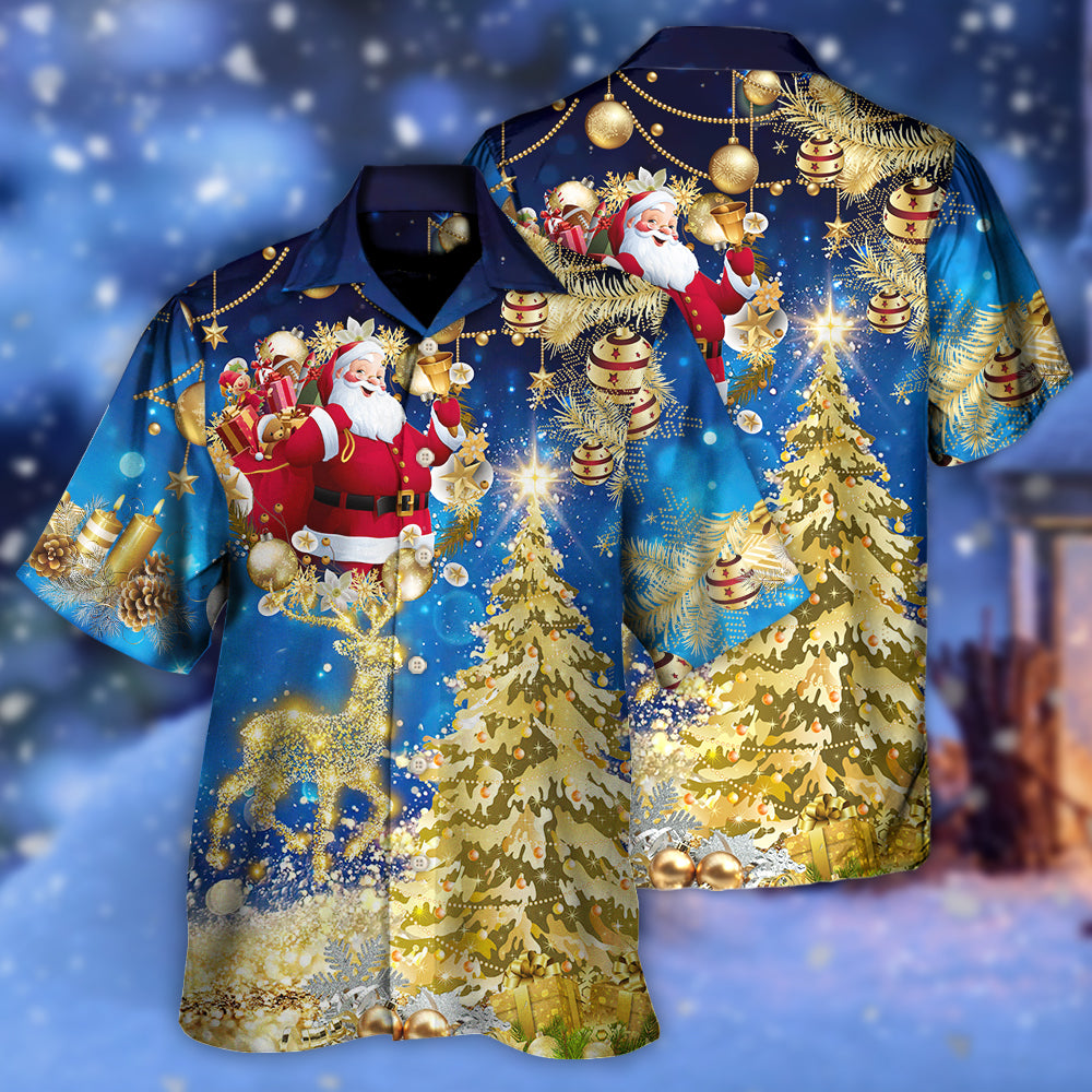 Blue Christmas Tree Hawaiian Shirt Artwork Detail For Tropical Trips And Casual Outings