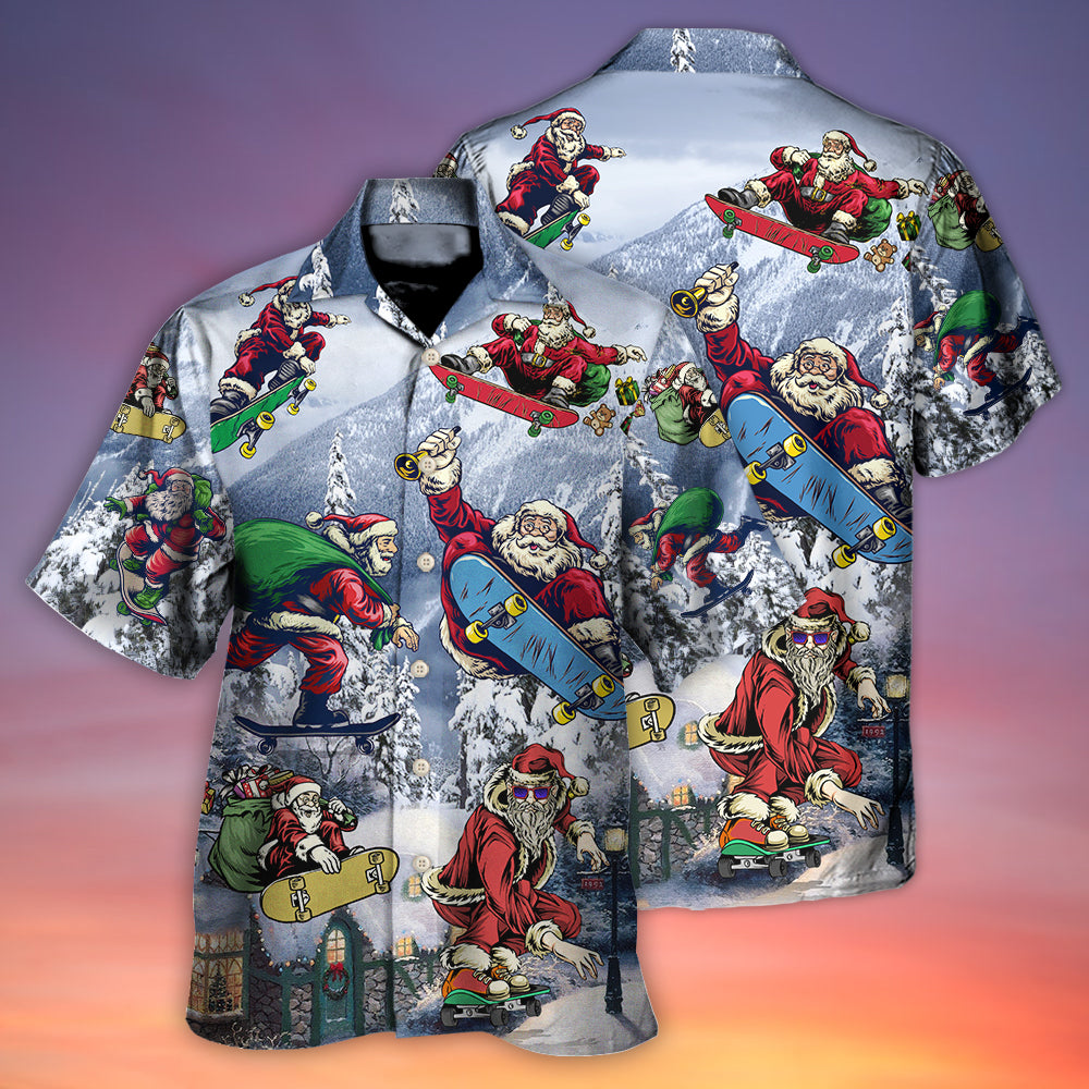 Christmas Skateboarding Snow Mountain Gift Light Hawaiian Shirt Pattern Detail For Summer Holidays And Outdoor Fun