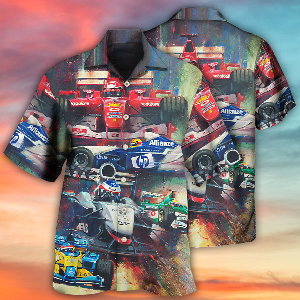 Car Racing Speed Hawaiian Shirt Detailed Pattern View For Casual Outings