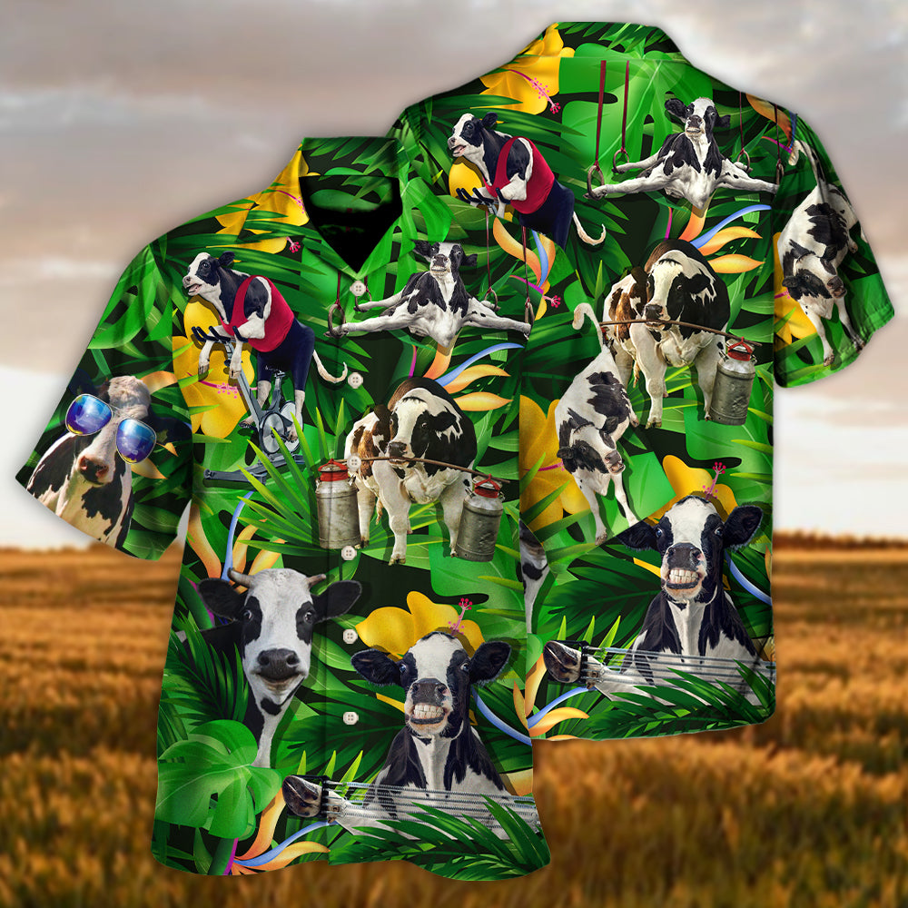 Tropical Funny Cow Dancing Hawaiian Shirt All Over Print Detail For Island Holidays