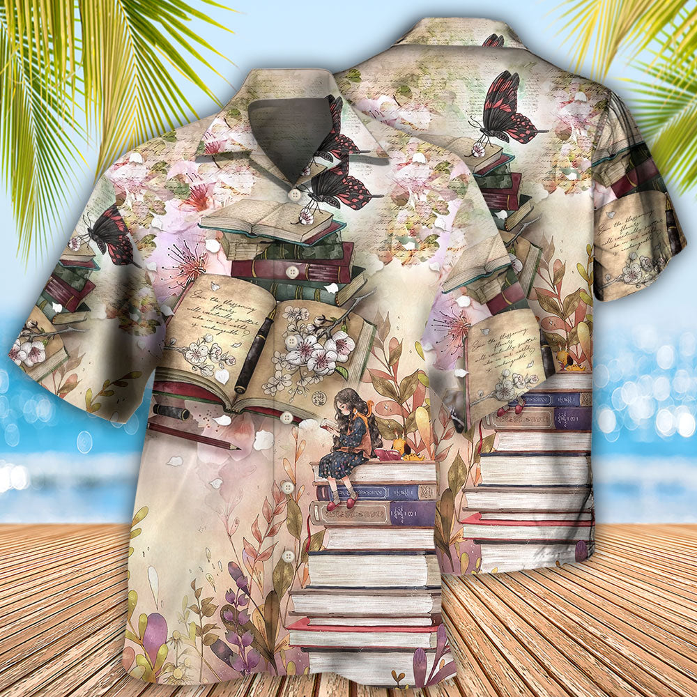 Vintage Butterfly Book Reading Hawaiian Shirt For Warm Weather Adventures And Everyday Comfort