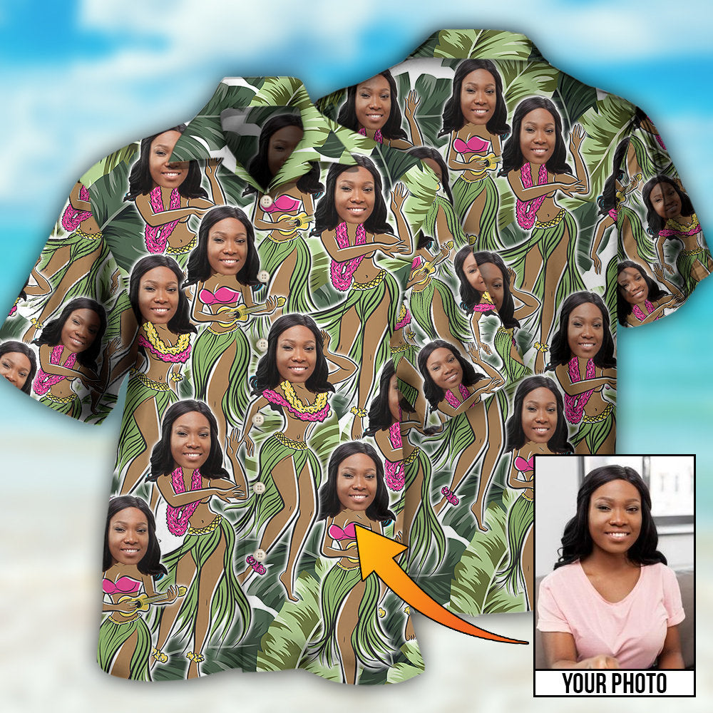 Black Tropical Woman Face Amazing Leaf Custom Hawaiian Shirt Design View For Casual Summer Styling