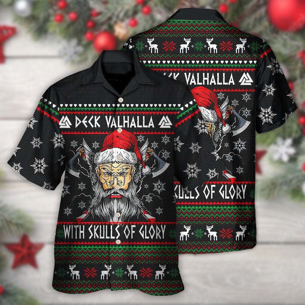 Skull Christmas Deck Valhalla Glory Hawaiian Shirt Pattern View For Lightweight Everyday Style