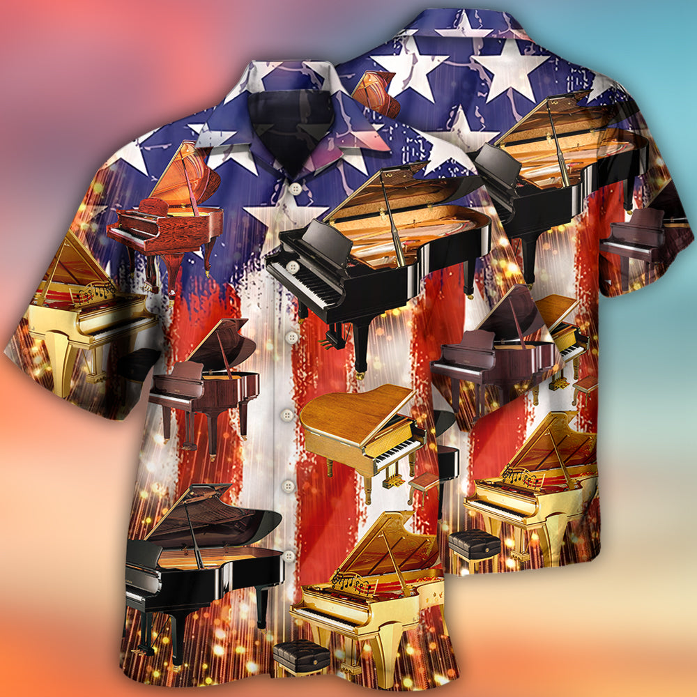 Patriotic Piano Independence Hawaiian Shirt For Tropical Holidays, Outdoor Gatherings, And Everyday Comfort