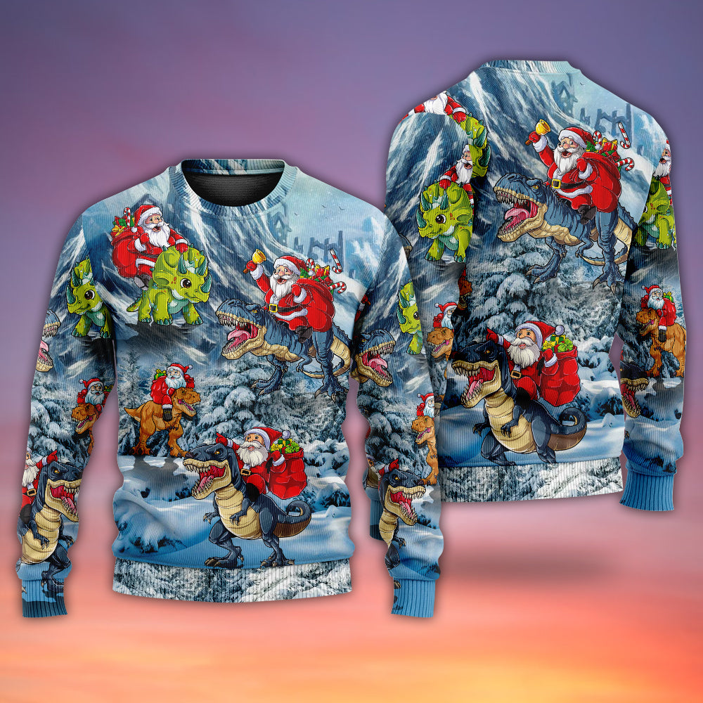 Christmas Santa Riding Dinosaur Tree Gift Sweater For Family Gatherings Winter Travel And Everyday Seasonal Comfort