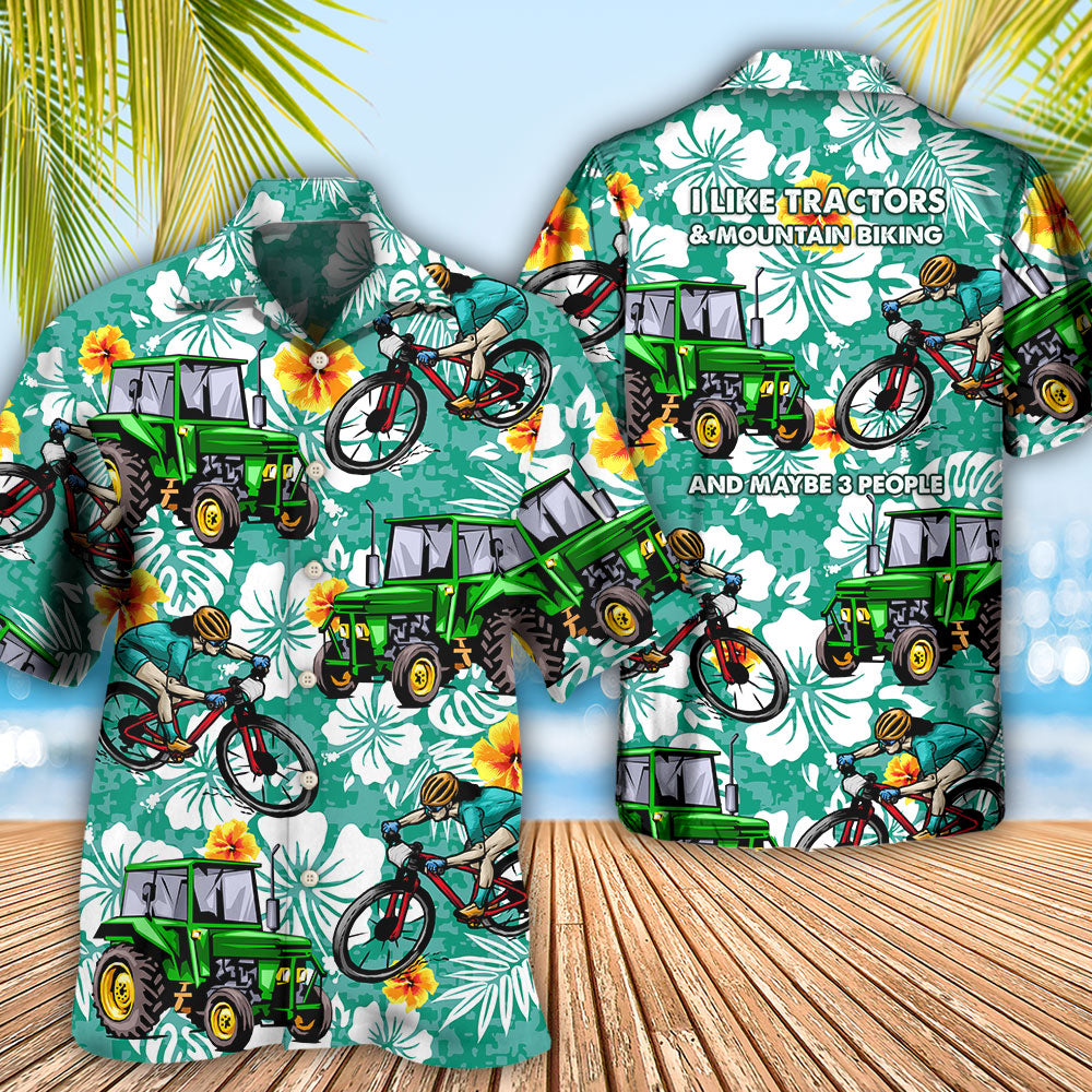 Tractor Tractors Mountain Bicycle Hawaiian Shirt Pattern View For Relaxed Warm Weather Outfits