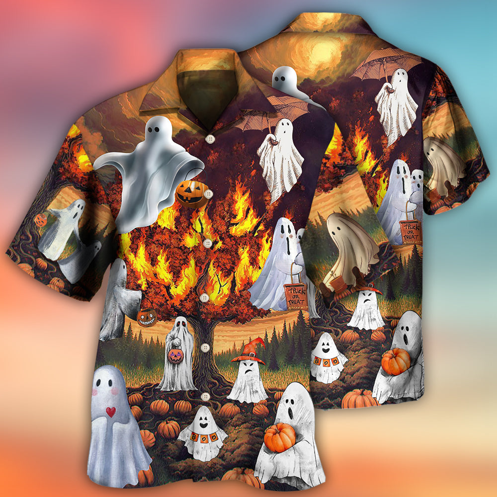 Spooky Halloween Boo Burning Hawaiian Shirt Artwork View For Weekend Travel And Beach Style