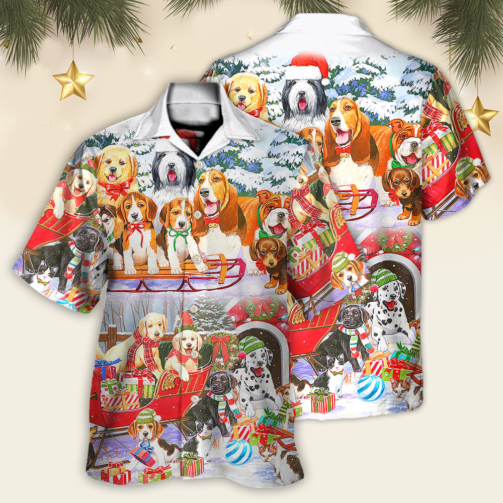 Festive Dog Snowman Christmas Tree Hawaiian Shirt Design View For Coastal Travel