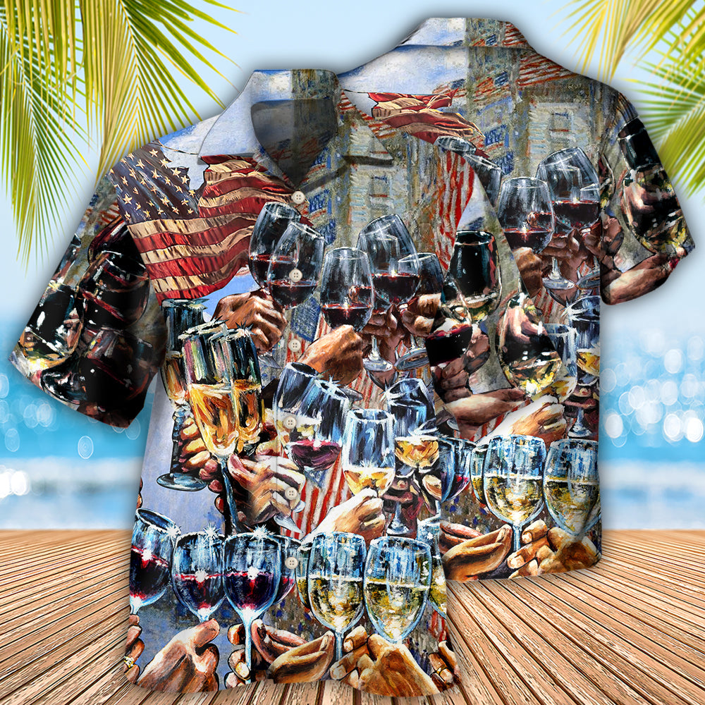 Wine Cheers Independence Day Hawaiian Shirt Design View For Casual Summer Styling