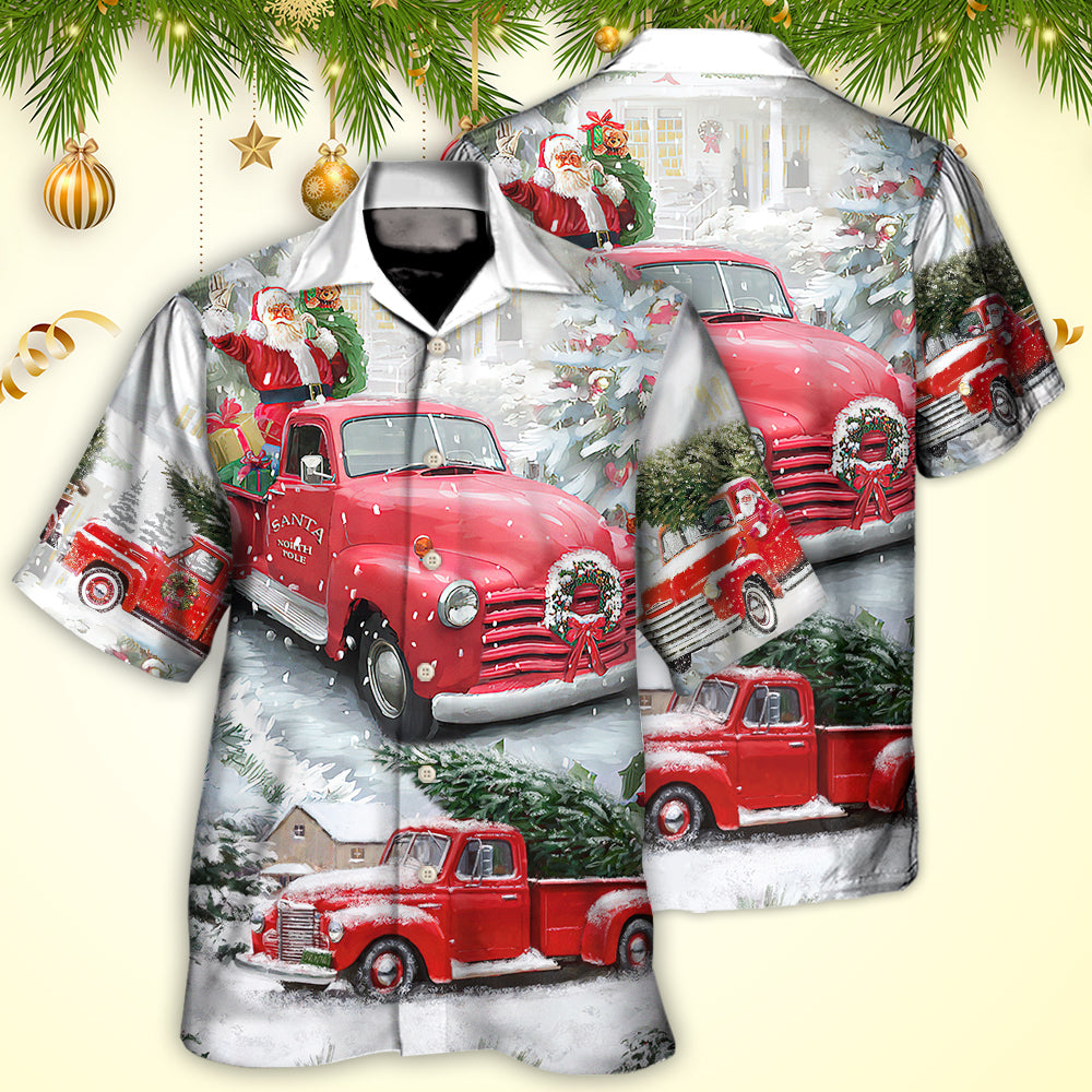 Red Truck Christmas Santa Winter Hawaiian Shirt Design View For Resort Travel And Thoughtful Gifting