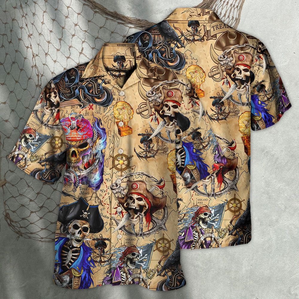 Skull Nautical Pirate Treasure Map Adventure Hawaiian Shirt For Summer Vacation And Beach Travel