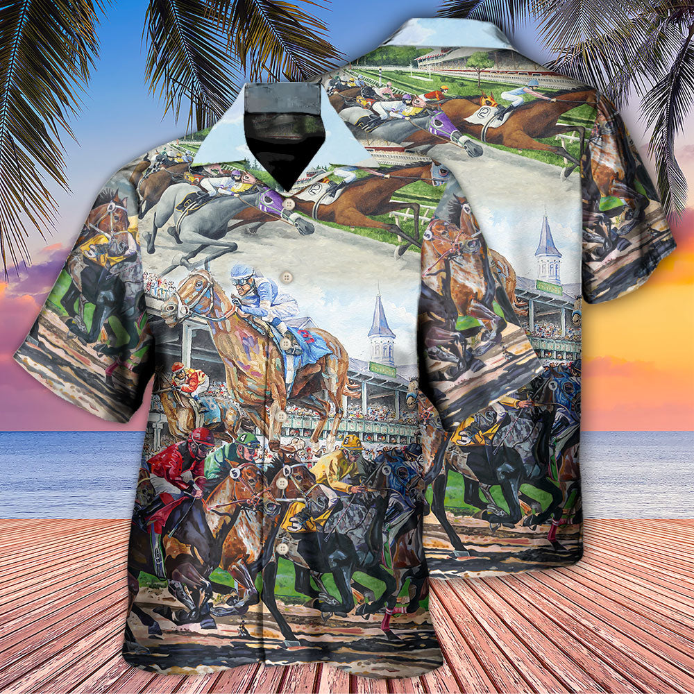 Horse Racing Strong Hawaiian Shirt Design View For Resort Travel And Thoughtful Gifting